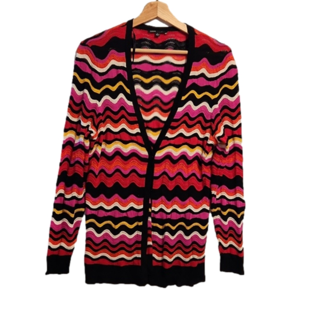 NWOT Chaus cotton/rayon multicolor zigzag stripe knitted cardigan.